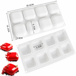 Forma de Silicone 8 cav Quadradas p/Mousse,  Bolo e Doces