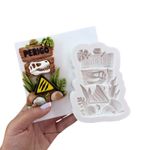 Molde de Silicone Dinossauro Placa Perigo para Doces 9x6cm