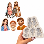 Molde de Silicone Apliques Sagrada Família de Natal 4 Cav