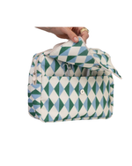 Necessaire 2 Zíperes | Losango 2 Cores Azul Claro E Verde Escuro