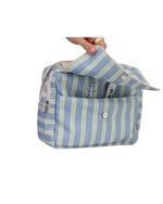 Necessaire 2 Zíperes | Listrado 2 Cores Azul Claro E Verde Escuro