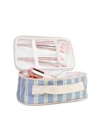 Necessaire Maquiagem | Listrado 2 Cores Azul Claro E Verde Escuro
