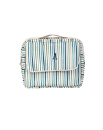 Necessaire 2 Zíperes | Listrado 3 Cores Azul E Verde