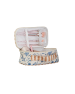 Necessaire Maquiagem | Floral Jardim Azul Claro + Listrado Kraft