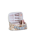 Necessaire Maquiagem | Floral Jardim Kraft + Listrado Azul Claro