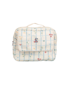 Necessaire 2 Zíperes | Collab Tom - Xadrez Azul Com Flores
