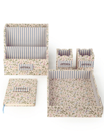 Conjunto Mesa | Coleção 10 Anos | Floral Lavanda + Listrado Azul Claro