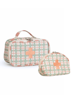 Necessaire Remédios | Xadrez 2 Cores Verde Menta E Rose + Listrado Rose