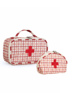 Necessaire Remédios | Xadrez 2 Cores Rose E Vermelho + Listrado  Vermelho