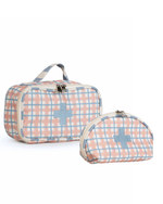Necessaire Remédios | Xadrez 2 Cores Rose E Azul Claro + Listrado Azul Claro