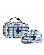 Necessaire Remédios | Xadrez 2 Cores Azul Claro E Azul Marinho + Listrado Azul Marinho