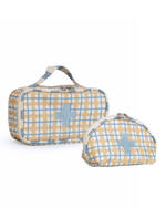 Necessaire Remédios | Xadrez 2 Cores Amarelo E Azul Claro + Listrado Azul Claro