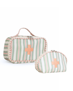 Necessaire Remédios | Listrado 2 Cores Verde Menta E Rose + Listrado Rose
