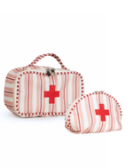 Necessaire Remédios | Listrado 2 Cores Rose E Vermelho + Listrado Vermelho
