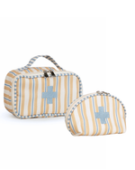 Necessaire Remédios | Listrado 2 Cores Amarelo E Azul Claro + Listrado Azul Claro