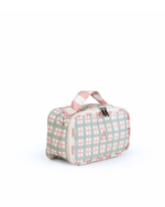 Kit Necessaire Maletinha | Xadrez 2 Cores Verde Menta E Rose + Listrado Rose