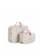 Kit Necessaire Maletinha | Xadrez 2 Cores Verde Menta E Rose + Listrado Rose