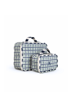 Kit Necessaire Maletinha | Xadrez 2 Cores Verde Menta E Azul Marinho + Listrado Azul Marinho
