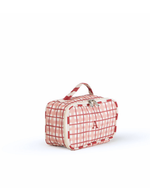 Kit Necessaire Maletinha | Xadrez 2 Cores Rose E Vermelho + Listrado Vermelho