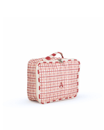 Kit Necessaire Maletinha | Xadrez 2 Cores Rose E Vermelho + Listrado Vermelho