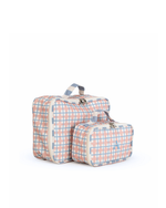 Kit Necessaire Maletinha | Xadrez 2 Cores Rose E Azul Claro + Listrado Azul Claro