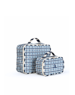 Kit Necessaire Maletinha | Xadrez 2 Cores Azul Claro E Azul Marinho + Listrado Azul Marinho