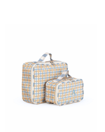 Kit Necessaire Maletinha | Xadrez 2 Cores Amarelo E Azul Claro + Listrado Azul Claro