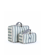 Kit Necessaire Maletinha | Listrado 2 Cores Verde Menta E Azul Marinho + Listrado Azul Marinho