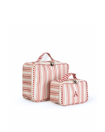 Kit Necessaire Maletinha | Listrado 2 Cores Rose E Vermelho + Listrado Vermelho