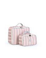 Kit Necessaire Maletinha | Listrado 2 Cores Rose E Azul Claro + Listrado Azul Claro