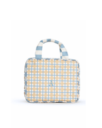 Necessaire 2 Lados | Xadrez 2 Cores Amarelo E Azul Claro + Listrado Azul Claro