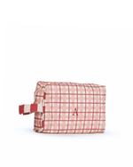 Necessaire Pequena | Xadrez 2 Cores Rose E Vermelho + Listrado Vermelho
