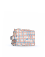 Necessaire Pequena | Xadrez 2 Cores Rose E Azul Claro + Listrado Azul Claro