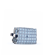 Necessaire Pequena | Xadrez 2 Cores Azul Claro E Azul Marinho + Listrado Azul Marinho
