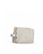 Necessaire Pequena | Xadrez 2 Cores Amarelo E Azul Claro + Listrado Azul Claro