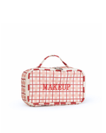 Necessaire Maquiagem | Xadrez 2 Cores Rose E Vermelho + Listrado Vermelho