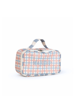 Necessaire Maquiagem | Xadrez 2 Cores Rose E Azul Claro + Listrado Azul Claro