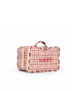 Necessaire Maquiagem Dupla | Xadrez 2 Cores Rose E Vermelho + Listrado Vermelho