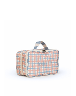 Necessaire Maquiagem Dupla | Xadrez 2 Cores Rose E Azul Claro + Listrado Azul Claro