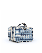 Necessaire Maquiagem Dupla | Xadrez 2 Cores Azul Claro E Azul Marinho + Listrado Azul Marinho