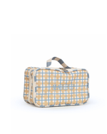 Necessaire Maquiagem Dupla | Xadrez 2 Cores Amarelo E Azul Claro + Listrado Azul Claro