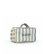 Necessaire Maquiagem Dupla | Listrado 2 Cores Verde Menta E Azul Marinho + Listrado Azul Marinho