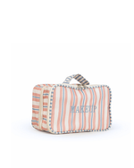 Necessaire Maquiagem Dupla | Listrado 2 Cores Rose E Azul Claro + Listrado Azul Claro