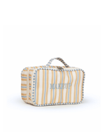 Necessaire Maquiagem Dupla | Listrado 2 Cores Amarelo E Azul Claro + Listrado Azul Claro