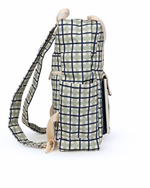 Mochila Adulto | Xadrez 2 Cores Verde Menta E Azul Marinho + Listrado Azul Marinho