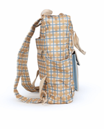 Mochila Adulto | Xadrez 2 Cores Amarelo E Azul Claro + Listrado Azul Claro
