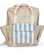 Mochila Adulto | Xadrez 2 Cores Amarelo E Azul Claro + Listrado Azul Claro