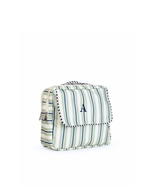 Necessaire 2 Zíperes | Listrado 2 Cores Verde Menta E Azul Marinho + Listrado Azul Marinho