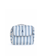 Necessaire 2 Zíperes | Listrado 2 Cores Azul Claro E Azul Marinho + Listrado Azul Marinho