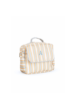 Necessaire 2 Zíperes | Listrado 2 Cores Amarelo E Azul Claro + Listrado Azul Claro